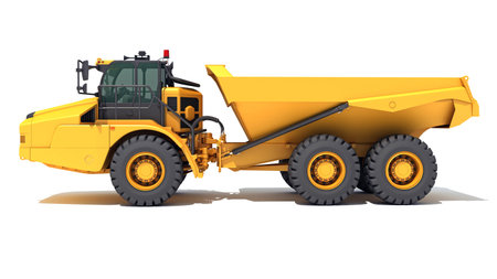 Dump Truck 3D rendering model heavy construction machinery on white backgroundの写真素材