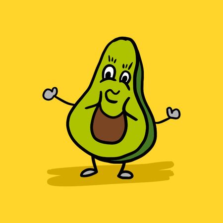 Cute happy cartoon avocado character. Isolated doodle vector illustration. T-shirt apparel print design.のイラスト素材