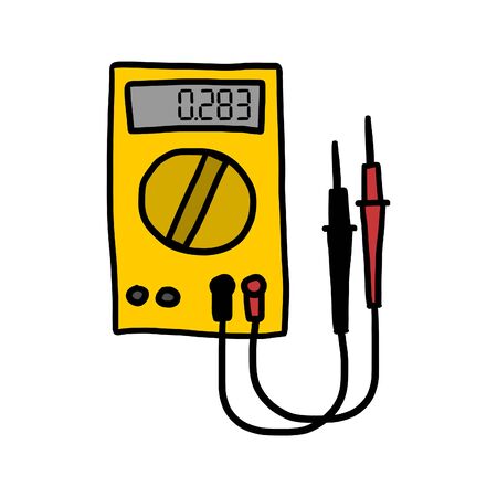 Hand drawn illustration of a digital multimeter, electronic device used for measuring electric current, voltage and resistance. Isolated drawing on white background.のイラスト素材