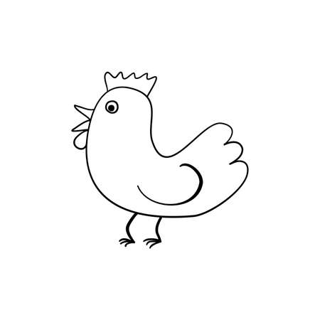 Simple childish outline drawing of chicken, hen bird animal. Coloring book element.のイラスト素材