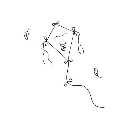 Flying kite. Hand drawn childish coloring page. Autumn motif.のイラスト素材