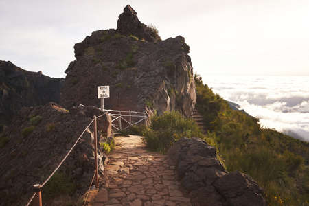 Miradouro do Ninho da Manta, beautiful viewpoint in rock mountains near Santana, Madeira, Portugal. Sunrise landscape.の写真素材