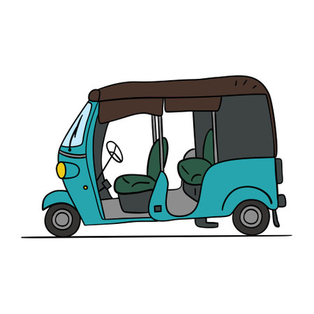 Tuktuk, traditional car in Southeast Asia. Hand drawn cartoon style.のイラスト素材