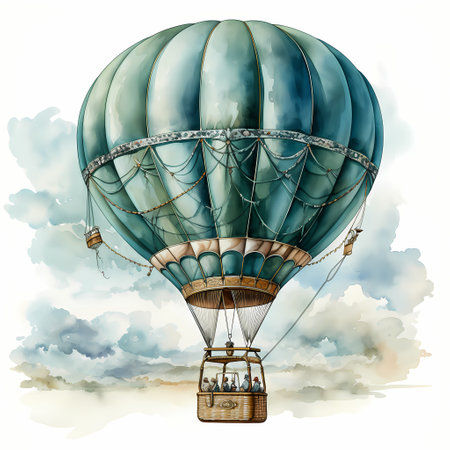 Vintage balloon, blue and beige colors, watercolor illustration.の素材