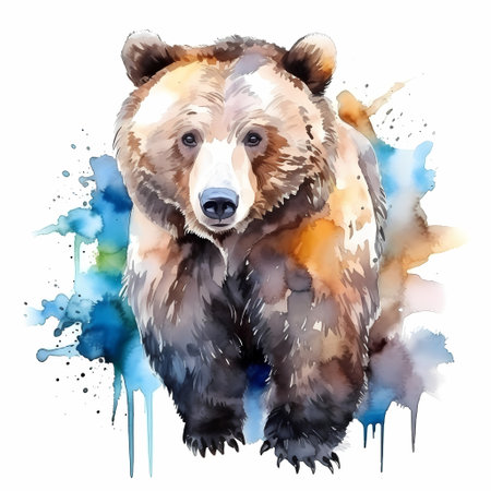 Big brown bear. Watercolor drawing.の素材