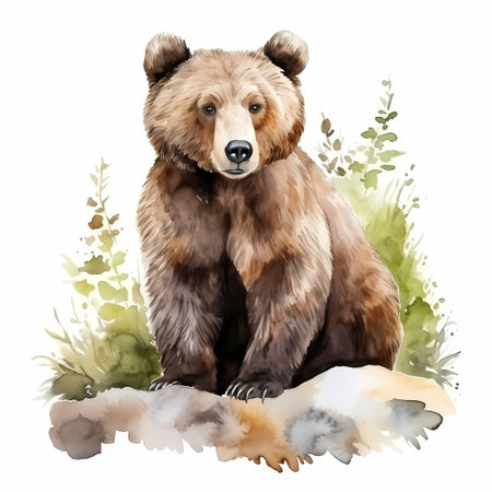 Grizzly bear. Watercolor drawing.の素材