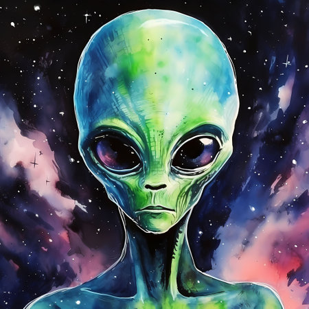 Portrait of alien in space, watercolor illustration.の素材