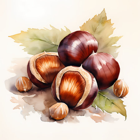 Watercolor illustration of chestnutsの素材