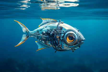 Hyper realistic futuristic fish in ocean.の素材