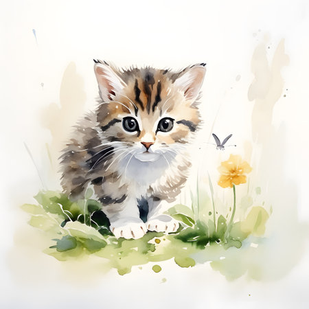 Adorable kitten, watercolor illustration.の素材