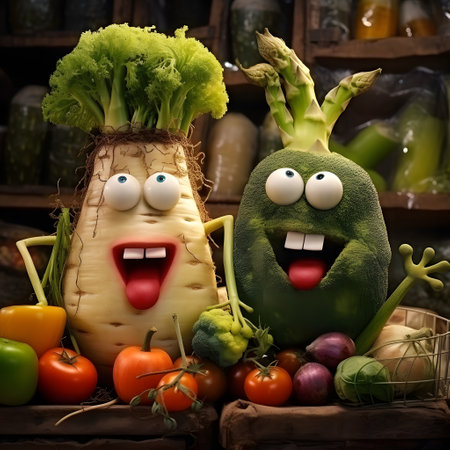 Crazy vegetable characters shopping, realistic.の素材