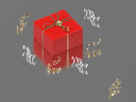 3D illustration red gift and confetti on a gray background