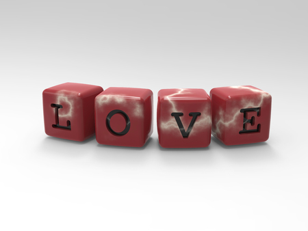 3D illustration red marble cubes love on a gray backgroundの写真素材