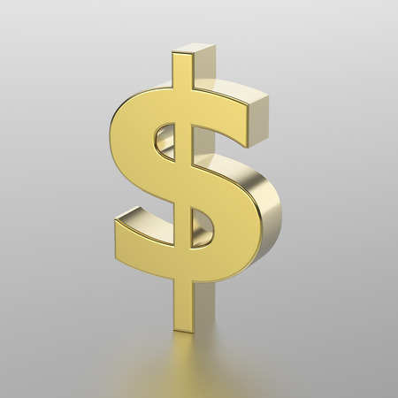 3D illustration golden dollar on a gray backgroundの写真素材
