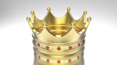 3D illustration gold crown tiara with diamonds on a grey backgroundの写真素材