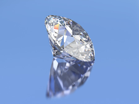 3D illustration ova diamond stone on a blue backgroundの写真素材