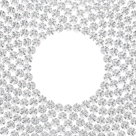 3D illustration isolated group of diamonds round frame on a white backgroundの写真素材