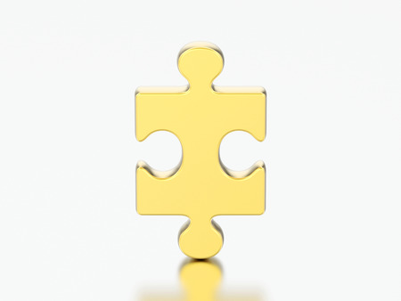 3D illustration gold puzzle on a gray backgroundの写真素材