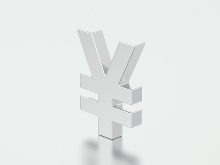 3D illustration silver yen money on a gray backgroundの写真素材