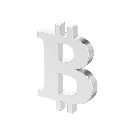 3D illustration isolated silver bitcoin on a white backgroundの写真素材