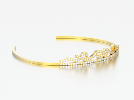 3D illustration gold simple diamond tiara diadema on a grey backgroundの写真素材