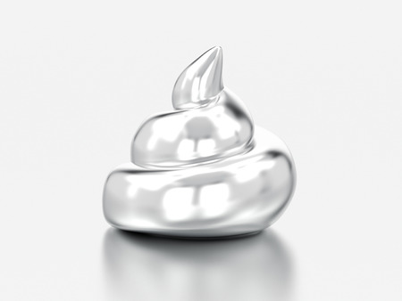 3D illustration white gold or silver chrome poop shit on a grey backgroundの写真素材
