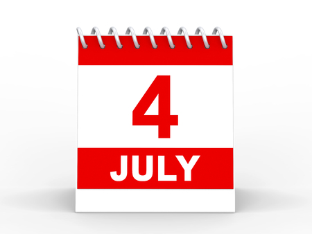 3D illustration 4 four july red and white calendar reminder with shadow on a white backgroundの写真素材