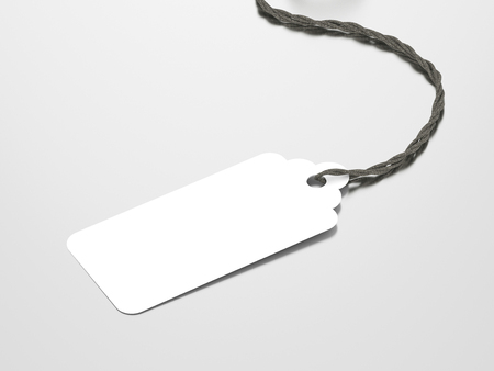 3D illustration white paper rope tag label on a grey backgroundの写真素材