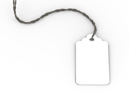 3D illustration white paper rope tag label on a grey backgroundの写真素材