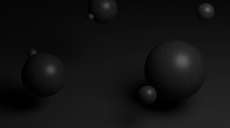 Geometric 3D shapes abstract render showcase background with copy space. Monochrome blue decorative elements backdrop. Minimalistic horizontal layout for poster, cover, branding, banner, landing.の写真素材