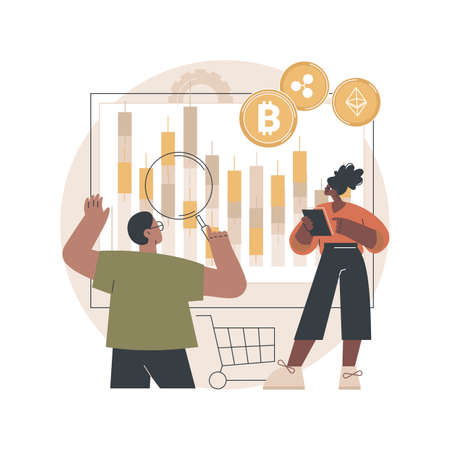 Cryptocurrency trading desk abstract concept vector illustration.のイラスト素材