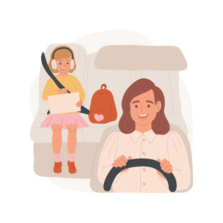 Going to school by car isolated cartoon vector illustrations.