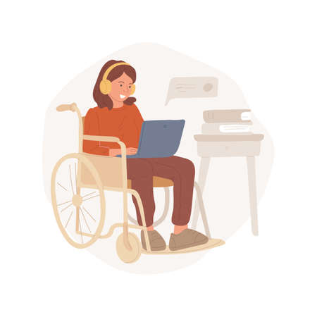 Online tutoring for disabled students isolated cartoon vector illustrations.のイラスト素材