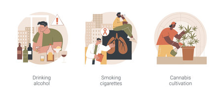 Unhealthy habits abstract concept vector illustrations.のイラスト素材