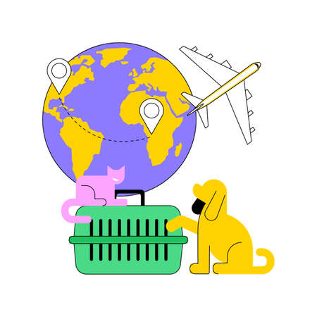 Transport of animals abstract concept vector illustration. Animal transport, inside plastic cage, horses in transit, truck trailer on countryside, flock of sheep, slaughterhouse abstract metaphor.のイラスト素材