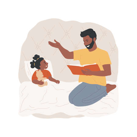 Telling fairy tale abstract concept vector illustration. Parent telling story to child, reading fairy tale before sleep, bedtime storytelling, homeschooling, parental daycare abstract metaphor.のイラスト素材
