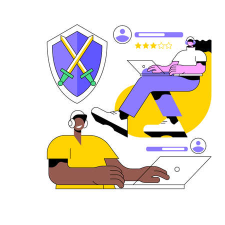 MMORPG abstract concept vector illustration. Browser MMORPG, massive multiplayer game, online pc role-playing games, story-driven quest, gaming app, avatar player scenario abstract metaphor.のイラスト素材