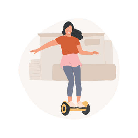 Hoverboard abstract concept vector illustration. Beatufil teenage girl learning to ride hoverboard,...