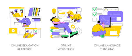 Distance web learning abstract concept vector illustration set. Online education platform, workshop and language tutoring, video call, educational webinar, personal tutor courses abstract metaphor.のイラスト素材
