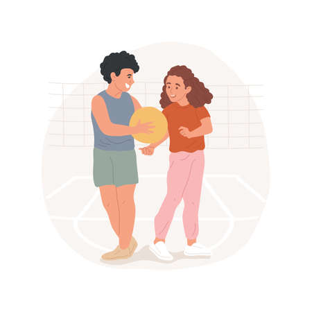 Team building sports isolated cartoon vector illustration. Kid passing a ball to a partner.のイラスト素材