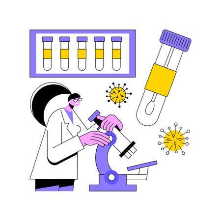 Coronavirus test kit abstract concept vector illustration. Novel coronavirus diagnosis, covid-19 swipe test kit, nCoV testing protocol, finding antibodies, rapid diagnostic abstract metaphor.のイラスト素材