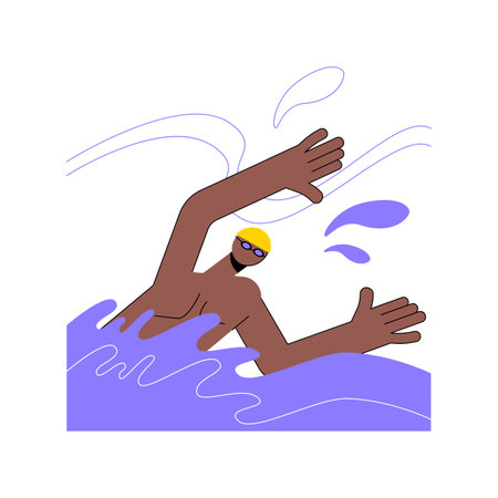Swimming abstract concept vector illustration. Water sport, swimming pool, summer holiday, active lifestyle, family fun, fitness training, freestyle exercise, competition abstract metaphor.のイラスト素材