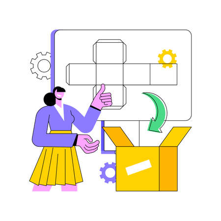 Digital packaging abstract concept vector illustration. Digital technology, 3D software, AR labels, marketing tool, attract customer, augmented reality, customize order abstract metaphor.のイラスト素材