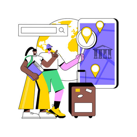 Smart tourism system abstract concept vector illustration. Digital technology, smart tour guide system, travel experience, intelligent guide, beacon device, information points abstract metaphor.のイラスト素材