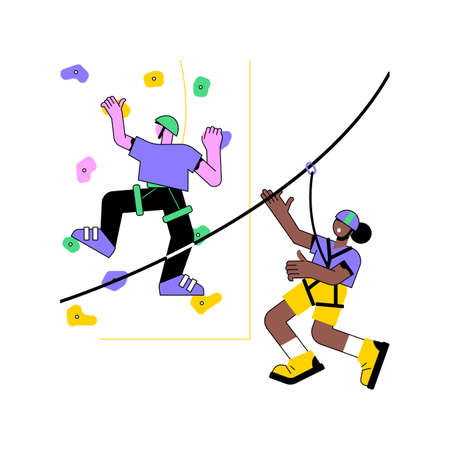Obstacle course park abstract concept vector illustration. Active lifestyle, extreme sports, outdoor workout, climbing rope equipment, summer camp competition, power challenge abstract metaphor.のイラスト素材