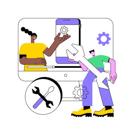 Technical review abstract concept vector illustration. Compare technical characteristics, advice website, new device on the market, latest technology news, electronics review abstract metaphor.のイラスト素材