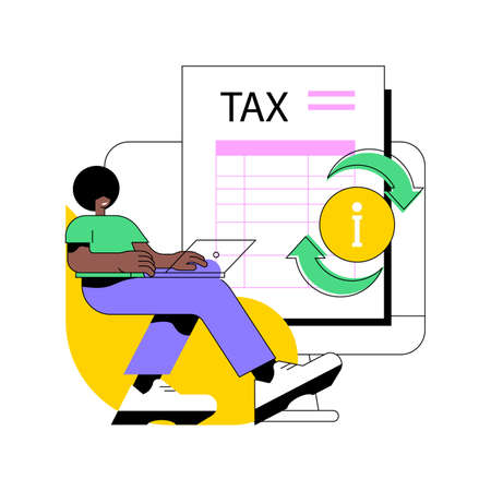 Provide and update your personal information abstract concept vector illustration. Tax filing, gather paperwork, employer form, earnings statement documents, online software abstract metaphor.のイラスト素材