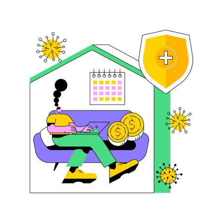 Paid leave for quarantined workers abstract concept vector illustration. Paid time off for illness, sick leave, governmental protection, social distance, financial support abstract metaphor.のイラスト素材