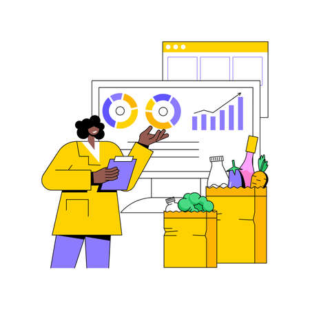 Own consumption abstract concept vector illustration. Household food and beverages, goods and services produced for own consumption, economic statistics, value calculation abstract metaphor.のイラスト素材