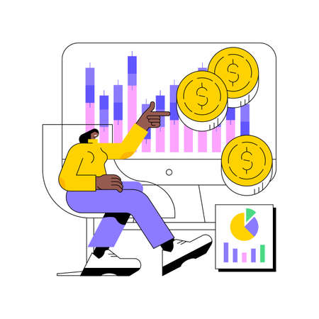 Stock market abstract concept vector illustration. Stock market index, global investment, stockbroking company, exchange rate data, brokerage, financial information, share buyer abstract metaphor.のイラスト素材